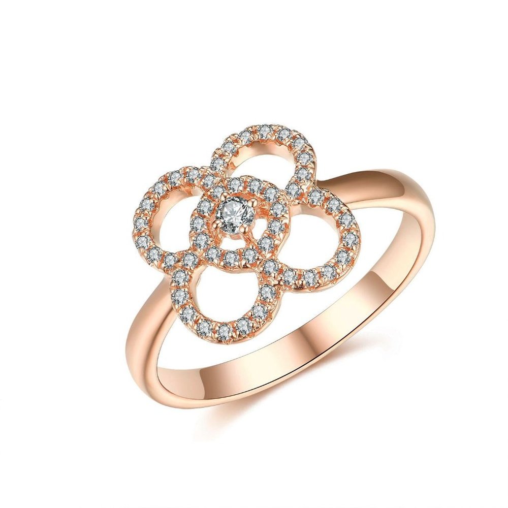Real Diamond Clover Style Fancy Ring 14K Rose Gold